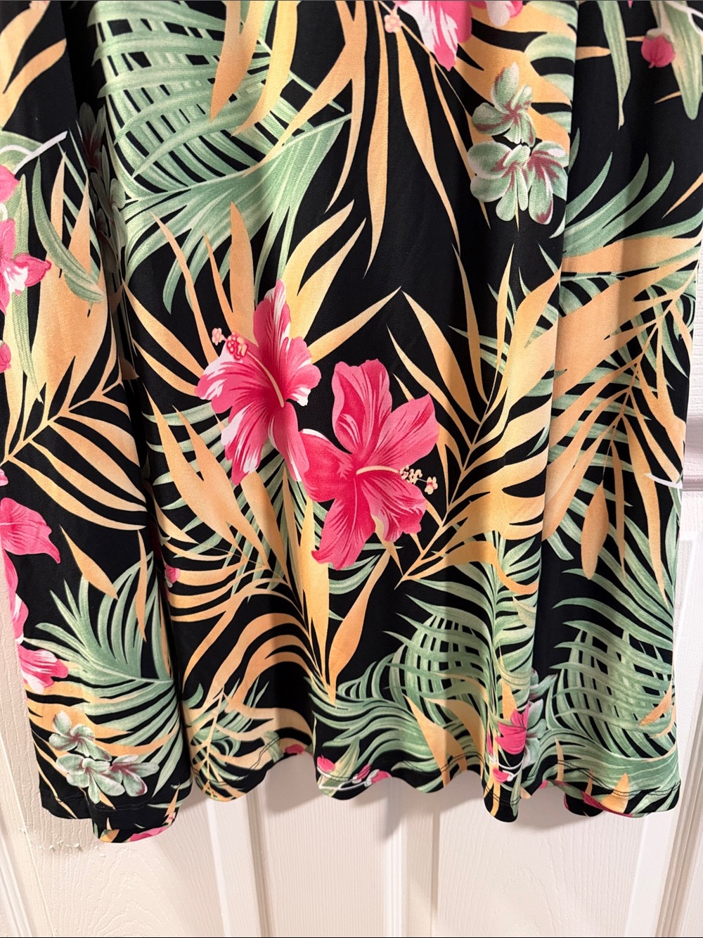 Attitudes by Renee Black Maxi Dress with Pink Floral and Green Leaf Print 1x - Picture 4 of 6